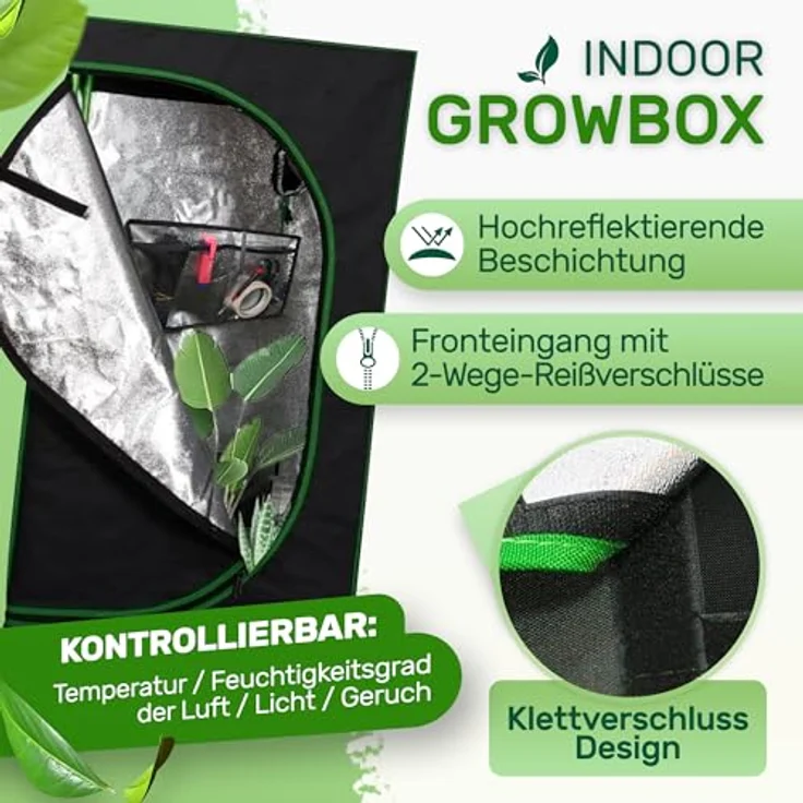 Melko Gewächshaus Growbox für Indoor & Outdoor, 99,9 % lichtundurchlässig, Schwarz / Grün – Bild 2