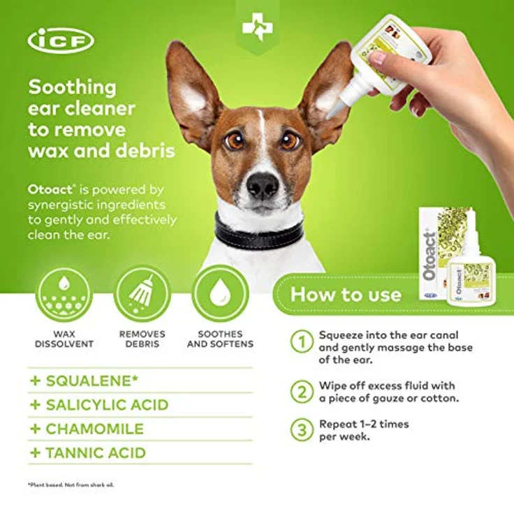 ICF Otoact Ear Cleaner Solution 100ml, Ohrreiniger für Hunde und Katzen zur sanften Reinigung und Linderung von Juckreiz, angenehmer Geruch – Bild 2