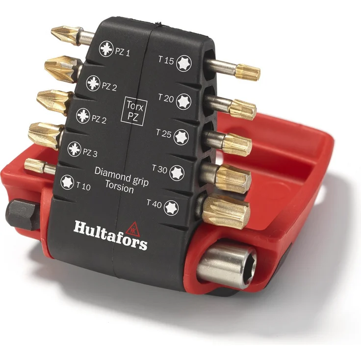 Hultafors Bit- und Steckschlüsselset, 10 Torsion-Diamant-Bits mit magnetischem Bithalter und Gürtelclip