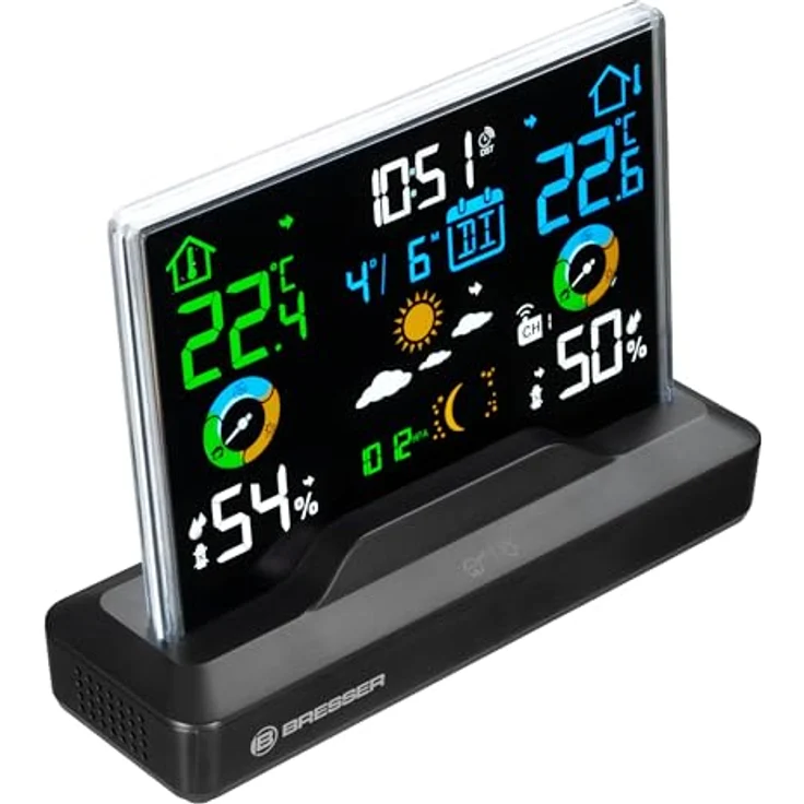 Bresser Funk-Farbwetterstation mit Aussensensor, wetterfest, IP44, Schwarz – Bild 6