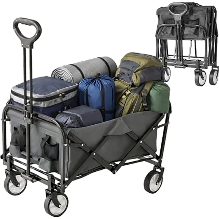 Relaxdays Bollerwagen Faltbar, 100 kg Traglast, Teleskopgriff, 95 l Volumen, Oxford-Gewebe, grau