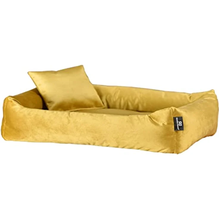 Rohrschneider Hundebett Kuschelsofa Hund Weich + Hundekotbeutelset (L, Senf) - Nestcharakter, langlebig, Trendfarbe Senf – Bild 3