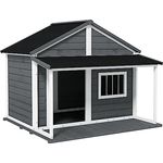 PawHut Hundehütte aus Massivholz Kleintierhaus Hundehaus mit Terrasse Asphaltdach Outdoor wetterfeste Hütte für draußen Grau 124 x 112 x 105 cm