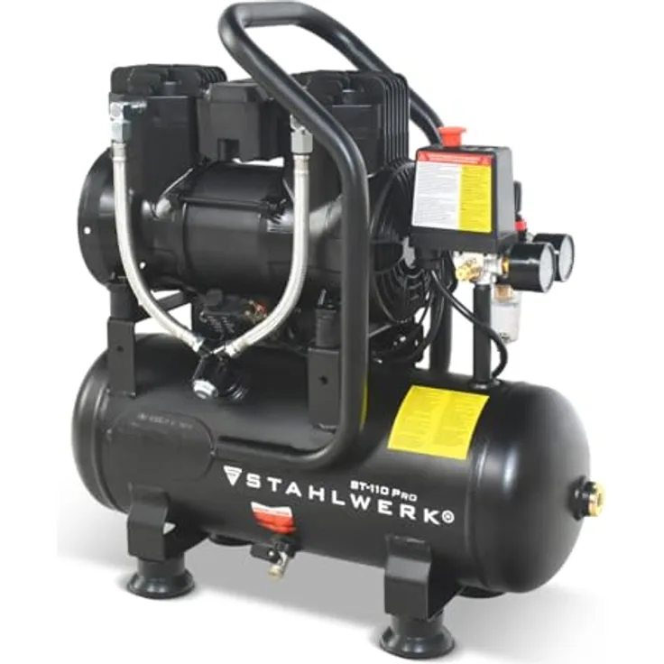 STAHLWERK Kompressor 10 l, ölfrei, leise, 8 bar, 1,97 PS, 250 l/min Druckluftkompressor mit Brushless-Motor