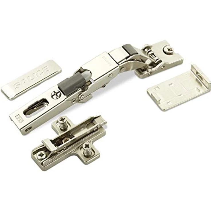 2 x Salice Universalscharnier mit Dämpfer für Glastür oder Spiegeltür 110° mit Kreuz-Montageplatte Höhe 3 mm mit Euroschrauben, Exzenterverstellung, Möbelscharniere mit Abdeckkappen – Bild 1