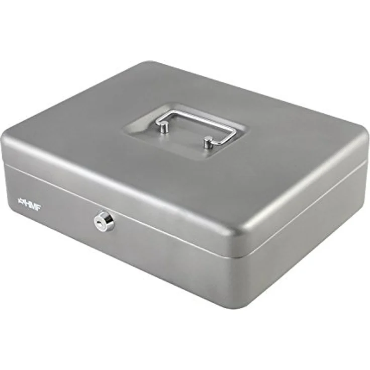 HMF 10019-09 Geldkassette Scheinfächer Münzfächer | Abschließbare Geldkasse mit Zylinderschloss | Hochwertige Oberfläche in Silber – Bild 4