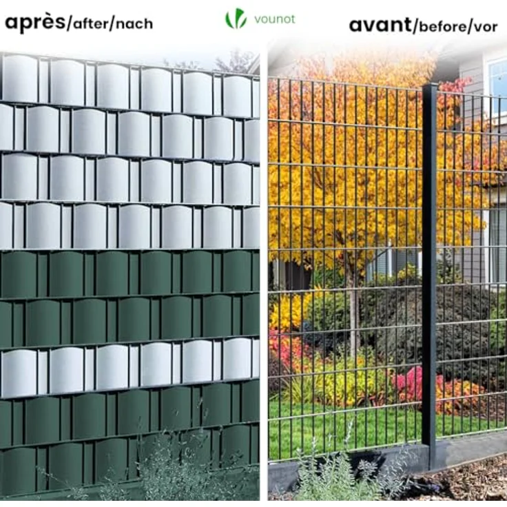 VOUNOT® PVC Sichtschutzstreifen für Doppelstabmatten 70m x 19cm, 40 Befestigungsclips, Sichtschutz Zaunfolie für Stabmattenzaun, Gartenzaun, Zaun, Grün – Bild 3