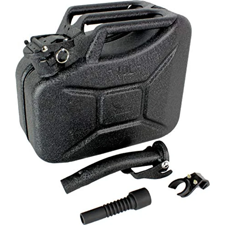 TRUTZHOLM Benzinkanister Metall 10 L, kratzfest schwarz mit Ausgießer und Halter – Bild 1