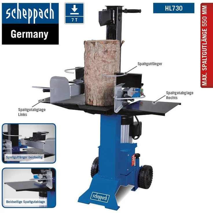 Scheppach Hydraulikspalter HL730 Holzspalter bis zu 495 mm, 7 Tonnen Spaltkraft 7t, 3 KW Brennholzspalter 230V – Bild 2