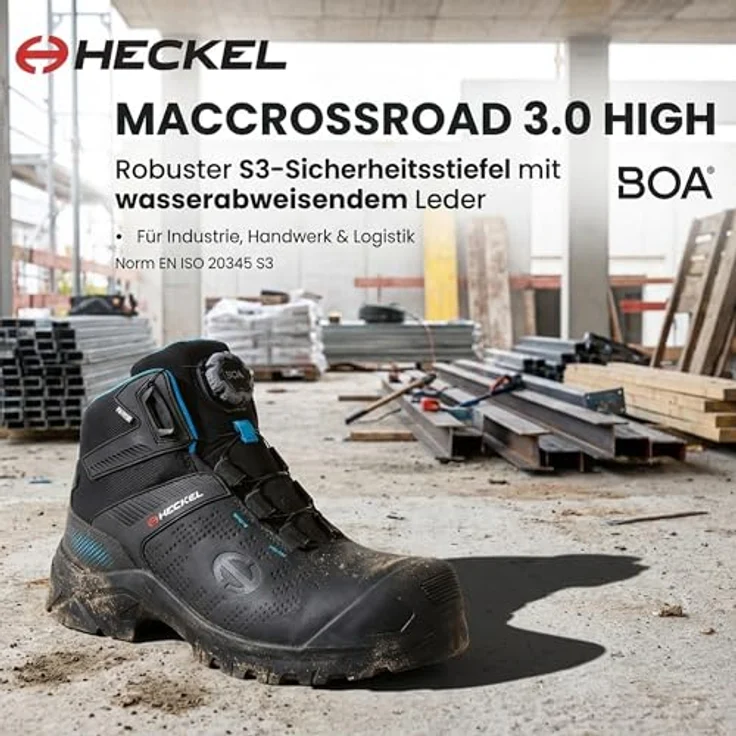 Heckel Mac Crossroad 3.0 S3 Sicherheitsschuh, metallfrei, wasserabweisend, mit BOA-Fit System, Größe 36–48, schwarz – Bild 3