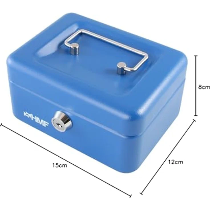 HMF Geldkassette abschließbar, Kasse mit 6 Münzfächern und Tragegriff, Blau, 15 x 12 x 8 cm – Bild 3