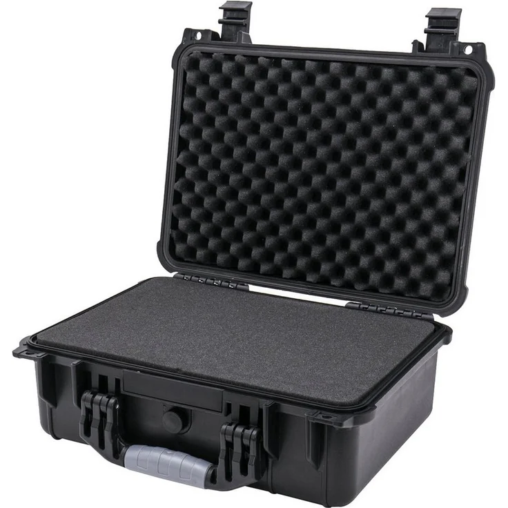 HMF Werkzeugkoffer Robuster Outdoorkoffer mit Druckausgleichsventil und Rasterschaumstoff, Outdoor-Koffer wasserdicht und staubdicht, schwarz – Bild 1