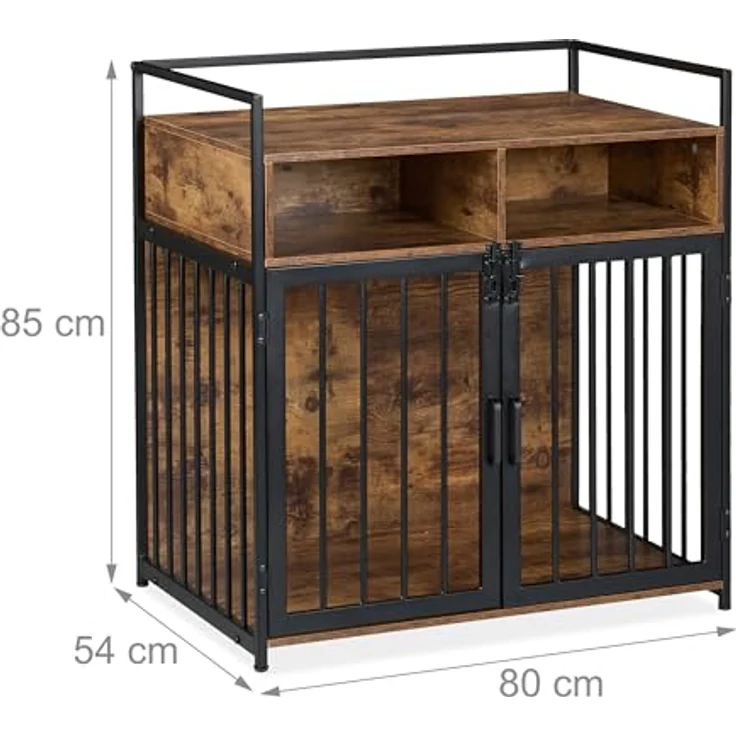 Relaxdays Hundekäfig im Möbelstil, HBT: 85x80x54 cm, Hundebox mit Ablage, 2 Türen, Hundeschrank Holzoptik, braun-schwarz - Preisvergleich – Bild 4