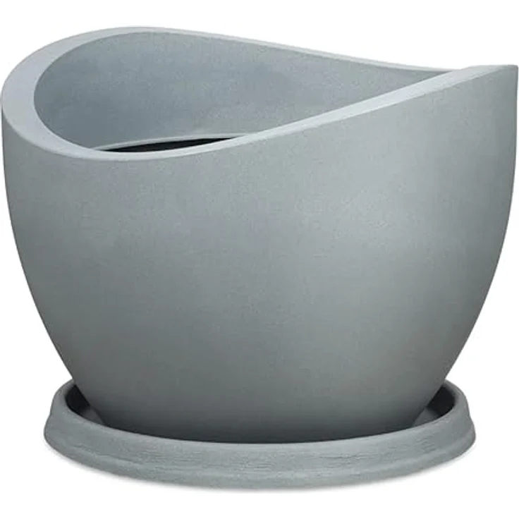 Scheurich Wave Globe 30, Pflanzgefäß/Blumentopf/Pflanzkübel, rund, Farbe: Stony Grey, hergestellt mit recyceltem Kunststoff, 10 Jahre Garantie, für den Außenbereich – Bild 3
