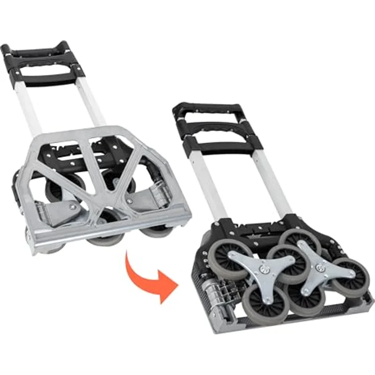Spetebo Sackkarre Aluminium mit Spanngurt, Treppensteiger 2-stufig verstellbar, Gummiräder, silber/schwarz – Bild 4