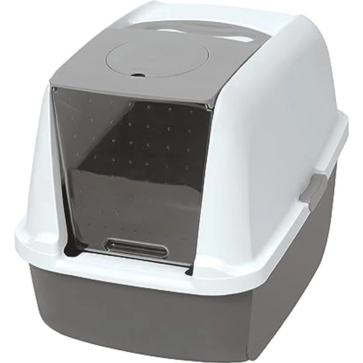 Catit 50702 Katzentoilette mit Abdeckung, 46 x 41,5 x 54,5cm, Weiss/Grau (Produkt kann variieren) – Bild 1