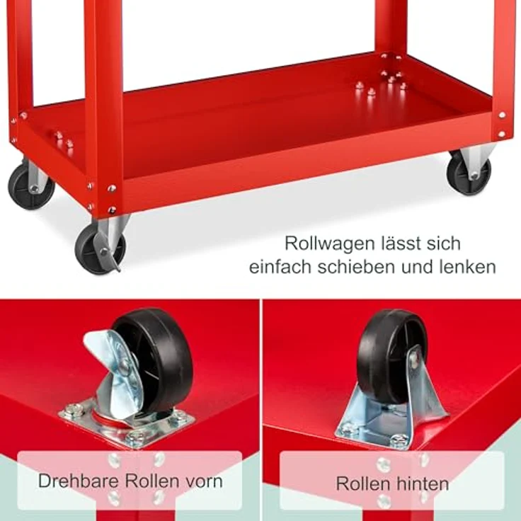 relaxdays Werkstattwagen mit 3 Ebene, max. Traglast 100 kg, Stahlkonstruktion, Rot – Bild 7