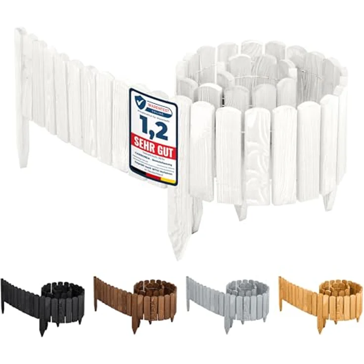 Garronda Beeteinfassung aus Holz, flexible Rasenkante 200 x 30 cm, Rollborder in Weiß zur einfachen Montage und Anpassung – Bild 1