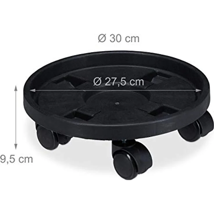Relaxdays Pflanzenroller rund, 2er Set, Ø 30 cm, Blumentopfuntersetzer mit Rollen, Kunststoff, innen & außen, schwarz – Bild 4