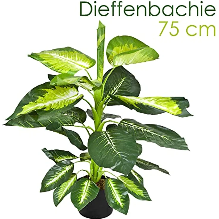 Decovego Dieffenbachie Kunstpflanze Künstliche Pflanze 75 cm Kunstblume Innendekoration - Täuschend echt im Topf – Bild 2