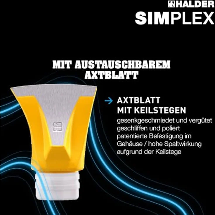 HALDER SIMPLEX Axtblatt mit Keilstegen für Spaltaxt, geschmiedet, 1.070 g, inkl. Kunststoffhülse – Bild 2