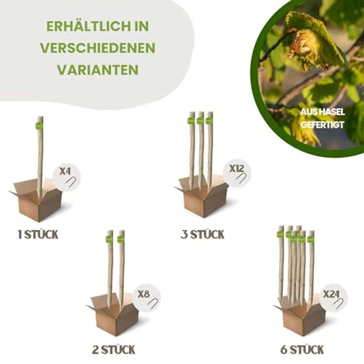 Floranica Zaunpfosten Haselholz, 150 cm angespitzter Gartenpfahl für Staketenzaun und Pflanzenstütze, robust und handgefertigt – Bild 3
