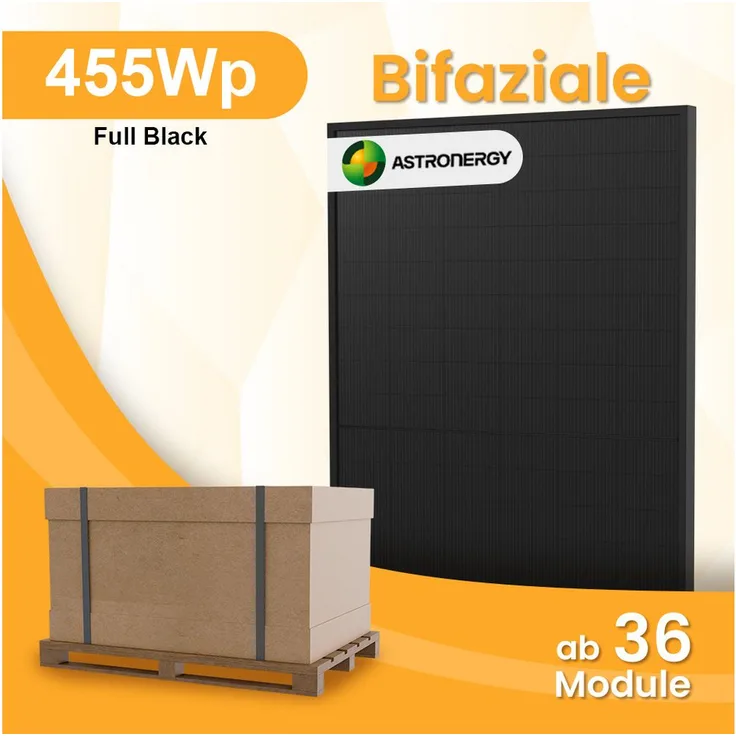 POWERNESS Astronergy N7s 455W Full Black Bifaziales Glas-Glas Solarmodul, 455 W, n-Type TOPCon, 96 Zellen, Stecksystem MC4-EVO2A