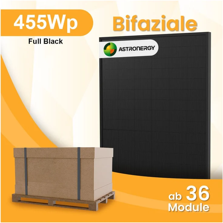 POWERNESS Astronergy N7s 455W Full Black Bifaziales Glas-Glas Solarmodul, 455 W, n-Type TOPCon, 96 Zellen, Stecksystem MC4-EVO2A