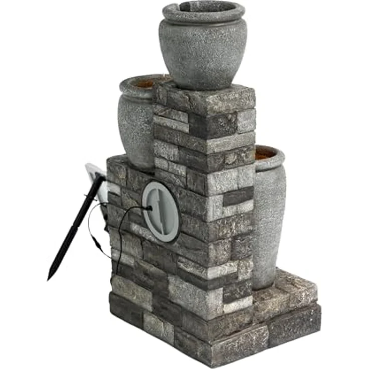 Teamson Home Solar Kaskadenbrunnen 4 Stufen Grau freistehend mit LED-Beleuchtung – Bild 5