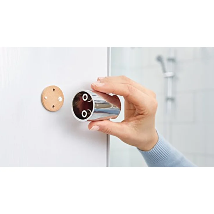 tesa SPAA Duschwischer, verchromt, rostfrei, inkl. Halterung und Klebelösung, weiche Gummilippe, 175mm x 239mm x 55mm – Bild 4