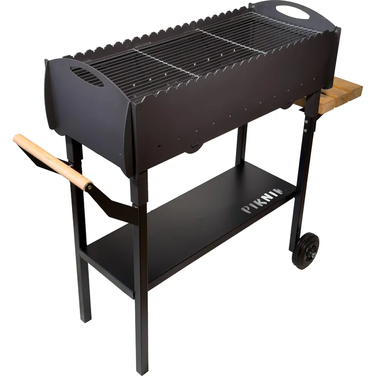GOROCH Mobiler Schaschlikgrill aus Stahl 3 mm für 21 Spieße mit Rädern und Ablage, ideal für Garten, Events & BBQ