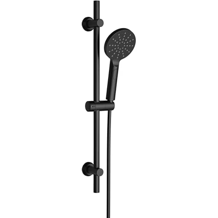 Görbach Duschstange mit Handbrause, 70 cm Edelstahl Brausestange, schwarz, 3 Strahlarten, höhenverstellbare Halterung – Bild 1