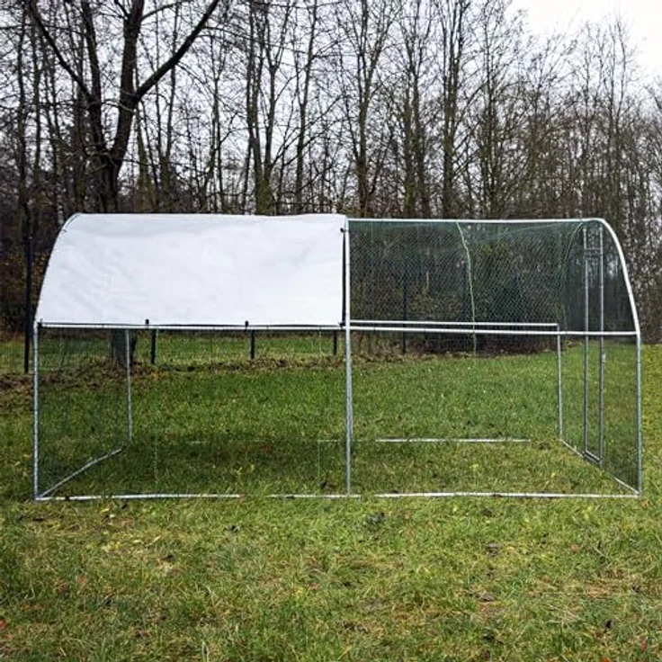 WilTec Fudajo XXL Freilaufgehege 4 x 2,95 x 2 m mit Sonnendach und galvanisierten Gitterstäben, Robuste Langlebigkeit, UV-Schutz & Witterungsbeständigkeit, Geräumiges Kleintiergehege, Silber – Bild 2