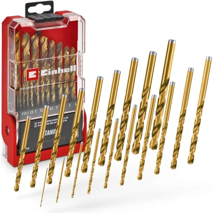 Einhell 19-tlg. HSS-G Titan Metallbohrer-Set, titanbeschichtet, gefräste Typ N Spirale, goldene Spitze, Rundschaft – Bild 1