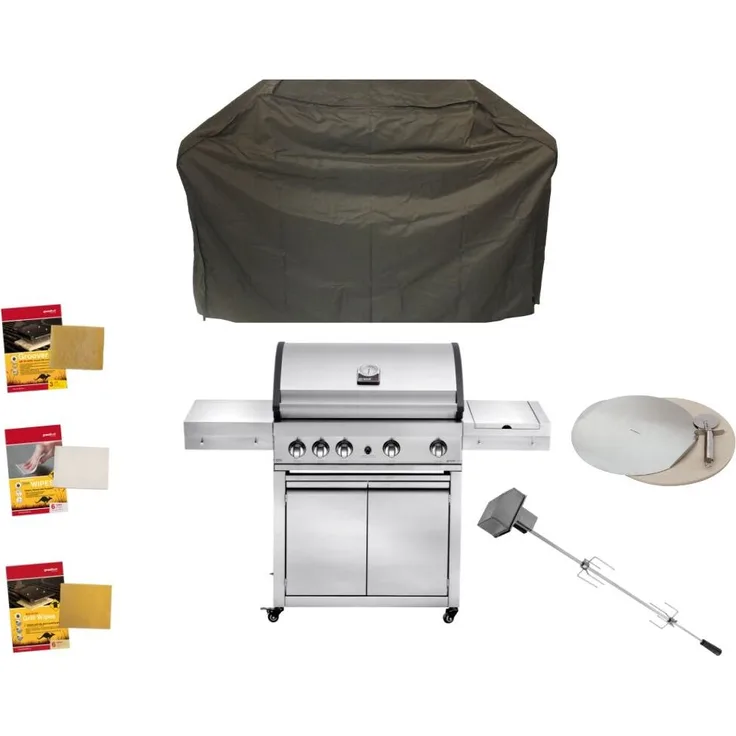 Grandhall Gasgrill Elite G5 Trolley 26 kW - BBQ Grill mit elektrischen Brennern und Infrarotbrenner, schwarz