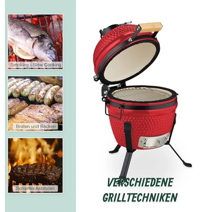 Relaxdays Kamado-Grill, Keramikgrill mit 26 cm Grillfläche, präzise Temperaturregelung und integriertem Thermometer – Bild 5