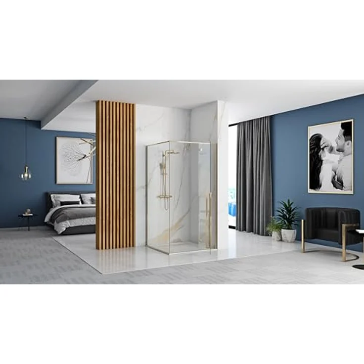 Rea FARGO GOLD Duschkabine 90x90x195 cm, transparentes gehärtetes Sicherheitsglas 6 mm, halboffen, Ecke, ohne Duschwanne, gold – Bild 3