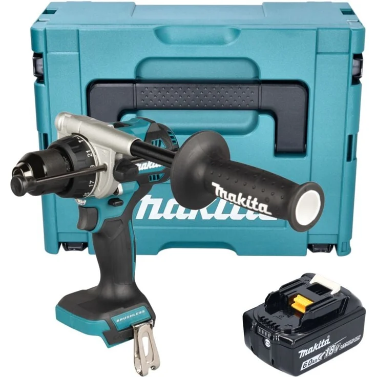 Makita DHP 492 G1J, Akku Schlagbohrschrauber 18 V mit 141 Nm, Brushless Motor, inkl. 6,0 Ah Akku und Makpac, ohne Ladegerät