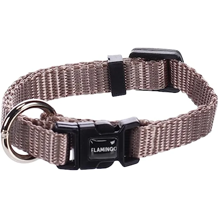 Flamingo Ziggi Halsband für Hunde, Taupe, stufenlos verstellbar, XXS (15-25cm, 10mm), mit Zugentlastung und Safety Lock