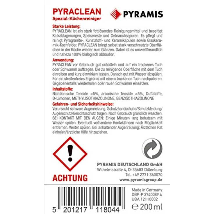 PYRAMIS 200 ml Pyraclean Reinigungsmittel Zubehör Granitspülen Inhalt, (1er Pack) – Bild 2