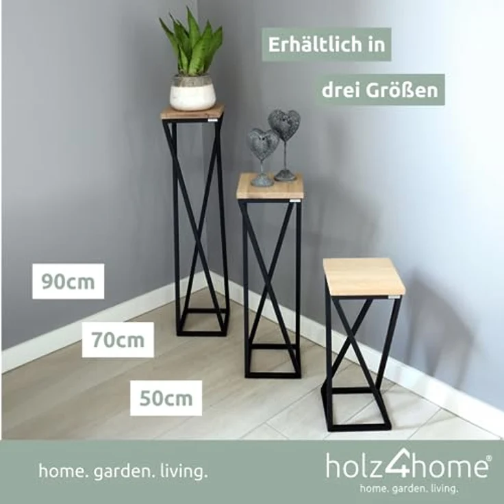 holz4home® Blumenständer Blumenständer, X-Streben - Eiche hellgrau/Schwarz, Loft-/Industrial-Style – Bild 3