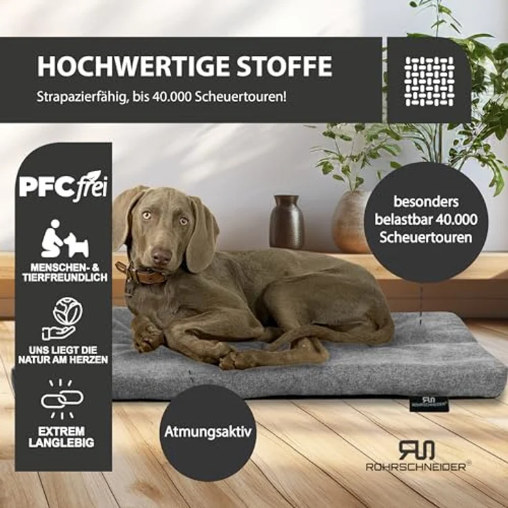 Rohrschneider Hundebett Made in EU | Hundematte mit Anti-Rutsch | strapazierfähiges Hundekissen für kleine, mittelgroße & große Hunde | Katzenbett | inkl. Futternapf | Gr. 3 (grau, 120 x 75 x 7 cm) – Bild 4