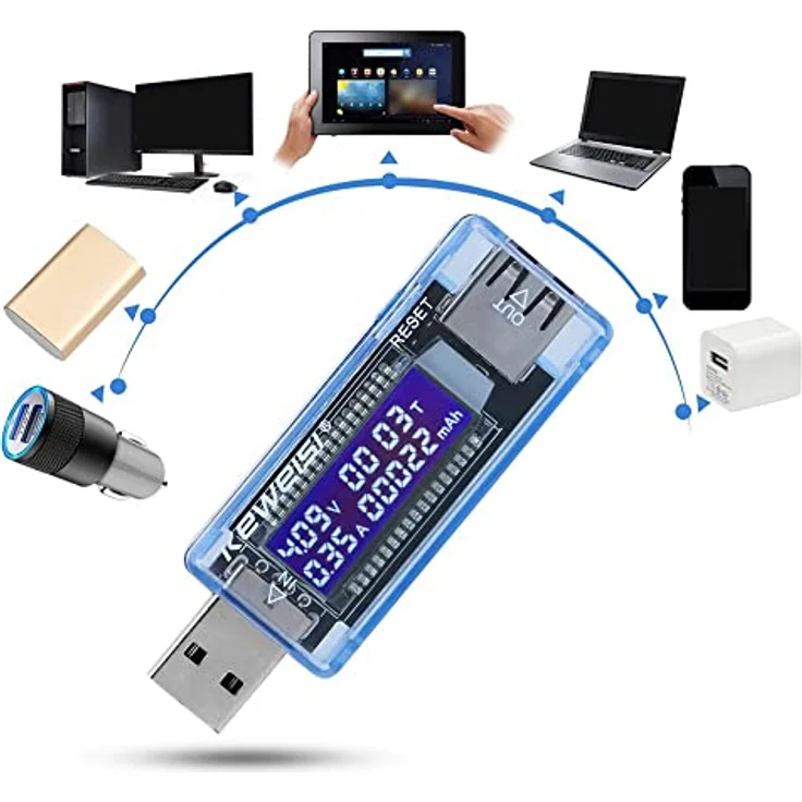 Retoo Spannungsprüfer USB Leistungsmesser Tester Typ-C Multimeter Voltmeter Amperemeter, blau, 4 Messungen in einem Gerät – Bild 8