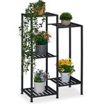 Relaxdays Blumenregal aus Metall, Pflanzentreppe mit 5 Ablagen, HBT: 81 x 55 x 28,5 cm, schwarz
