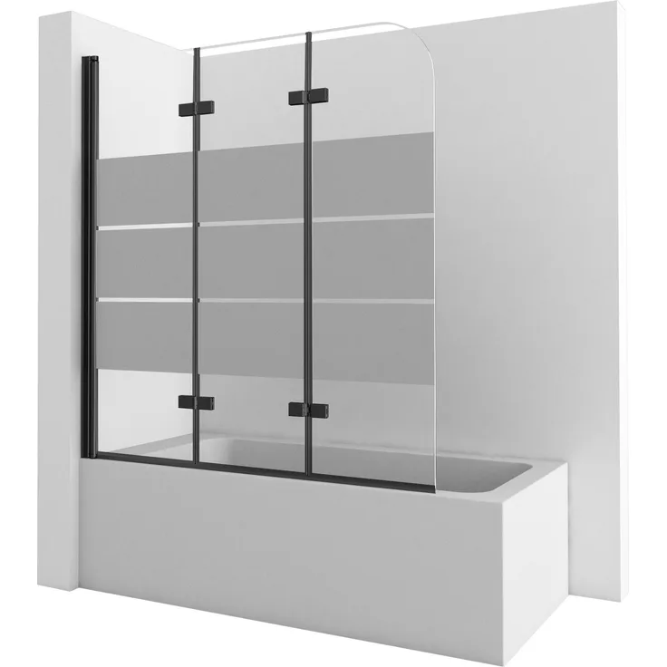 WDWRITTI Badewannenaufsatz 3 teilig Duschwand für Badewanne 140 x 140 Faltwand 180° Faltbar, 5mm Sicherheitsglas, Schwarz, Chrom, Rechts- und Links montierbar, mit Bohren