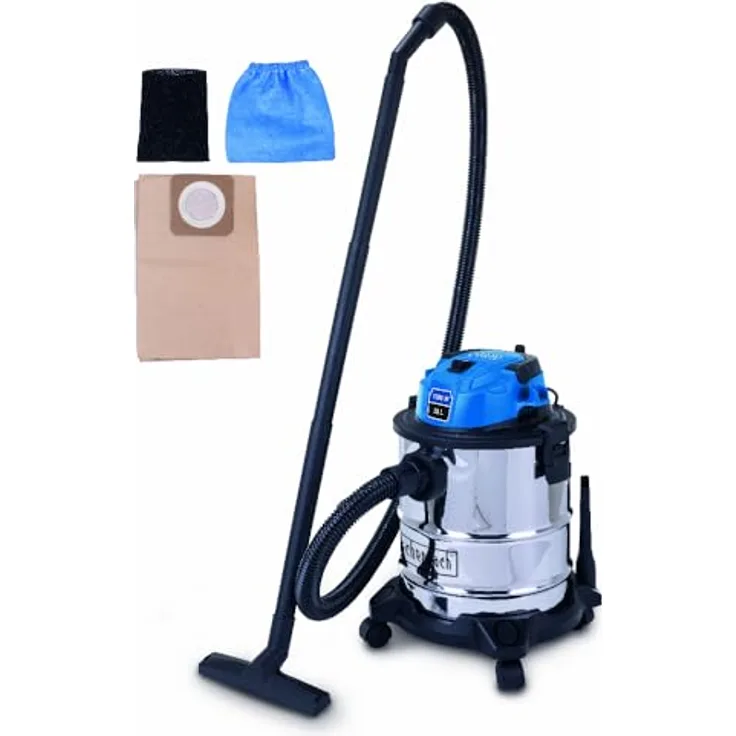 Scheppach NTS20 SE, 3in1 Nass-/Trockensauger mit 1300 W Motor, 20L Edelstahl-Auffangbehälter und 360° Rollen