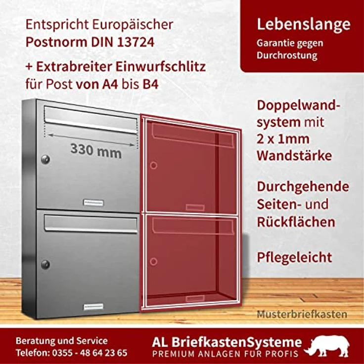 2er Edelstahl Briefkasten Anlage 2 Fach Wandbriefkasten Postkasten Ausführung 3 – Bild 3