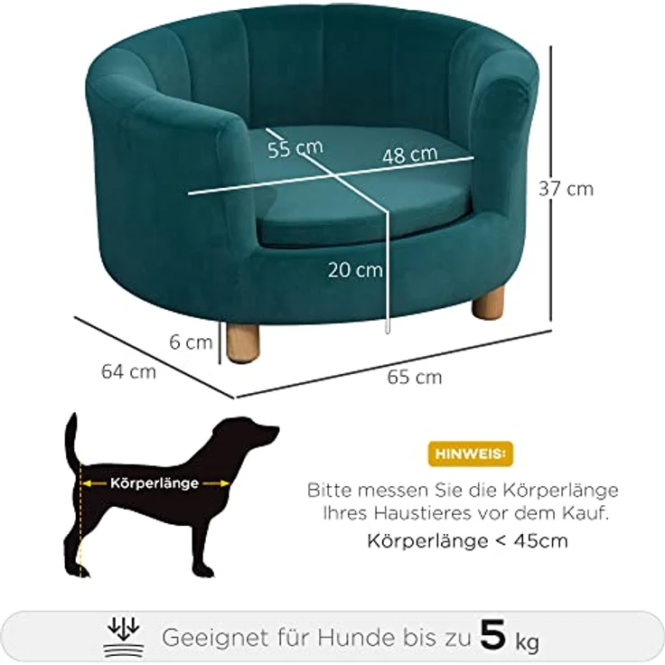 Pawhut Hundesofa mit Weichem Bezug Rundes Hundebett Haustiersofa mit Holzbeinen 65 x 64 x 37 cm - Preisvergleich – Bild 3