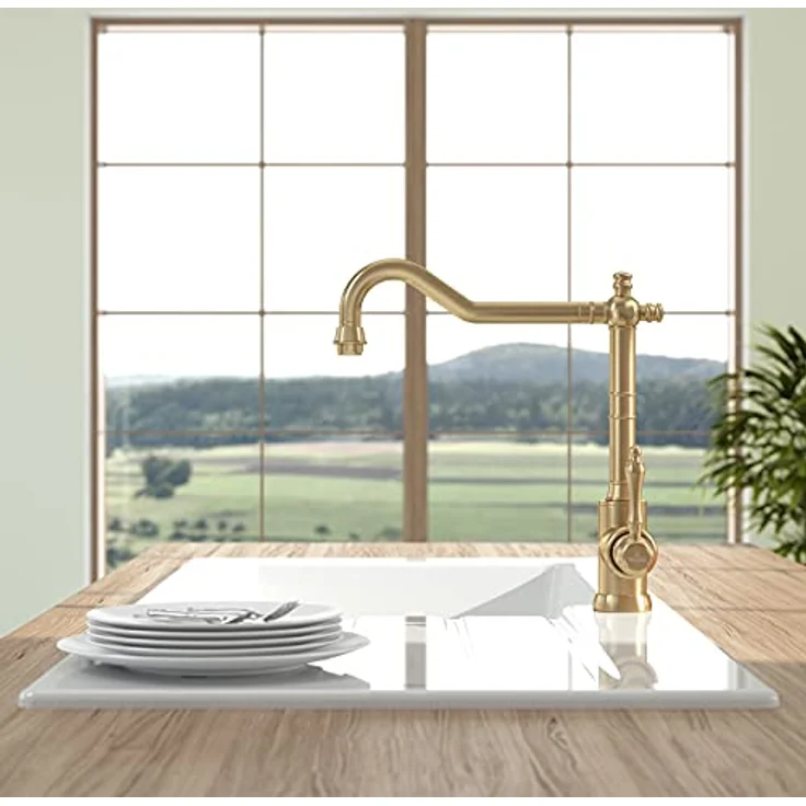 Villeroy & Boch Avia 2.0, Hochdruck Küchenarmatur in Gold, Einhebelmischer mit schwenkbarem Auslauf und 360° Schwenkbereich – Bild 3