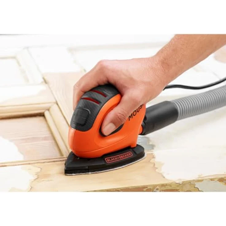 Black+Decker Dreieckschleifer Mouse (55 Watt, Schleifplatte 133 x 95 mm, mit Staubsaugeradapter, Schleifen-Polieren, Klettfix-System, inkl. 6 Schleifpapiere + 12 Erssatzschleifpapierspitzen) BEW230 – Bild 2